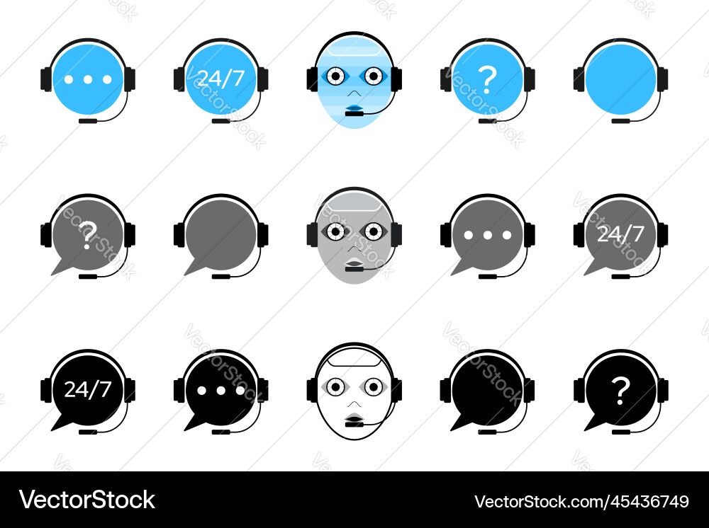 Icon set of support service chat bot call center Icon set of support service chat bot call center vector image