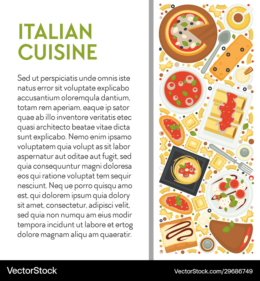 Italian cuisine banner template with dishes top Italian cuisine banner template with dishes top vector image