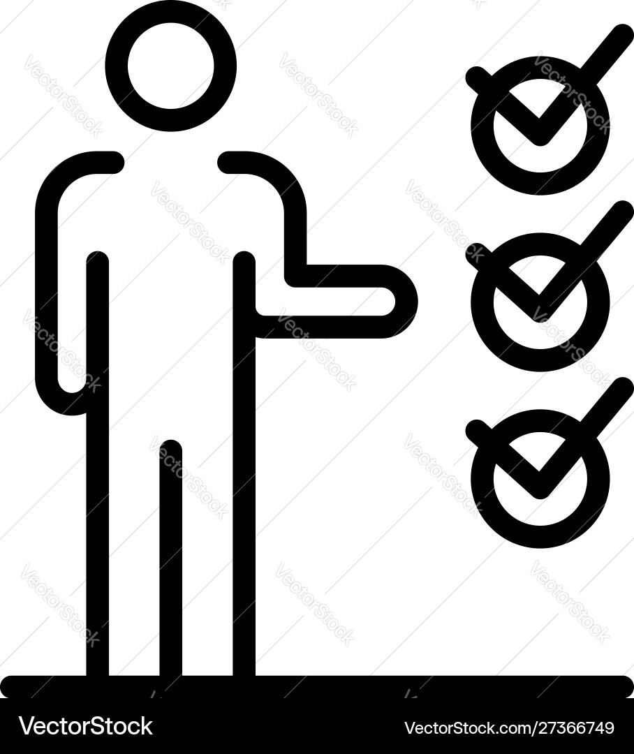 Man points to checkboxes icon outline style Man points to checkboxes icon outline style Vector Image