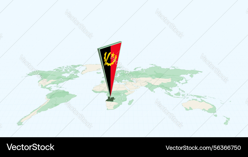 Highlighted angola on global map with 3d flag vector image