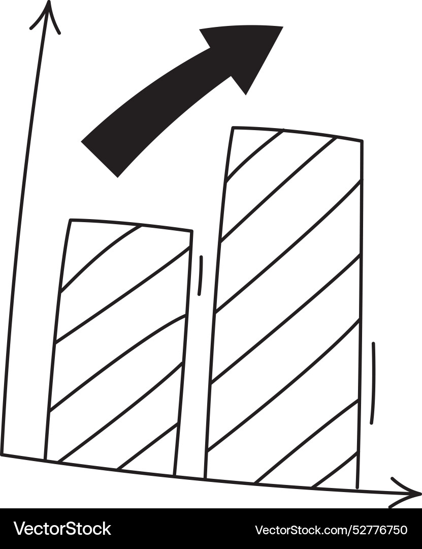 Rising column chart investing doodle Royalty Free Vector