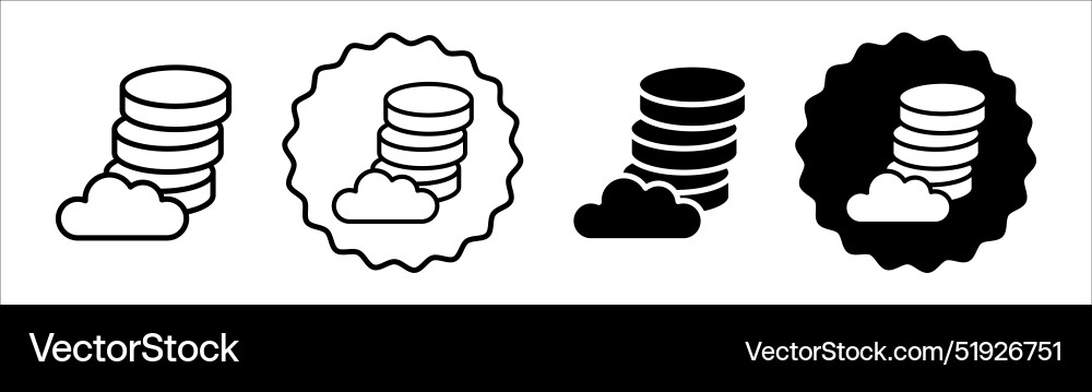 Cloud database icon symbol set collection Cloud database icon symbol set collection Vector Image