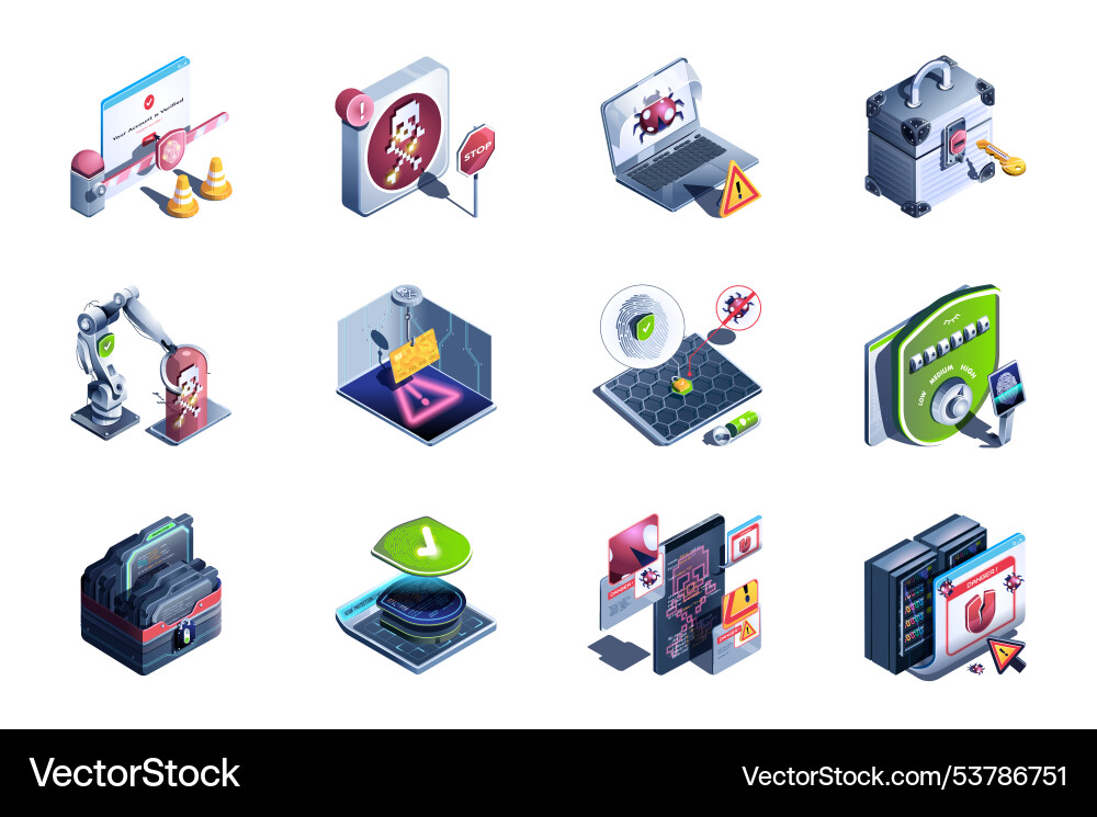 Cyber security web concept of 3d isometric icons Cyber security web concept of 3d isometric icons vector image