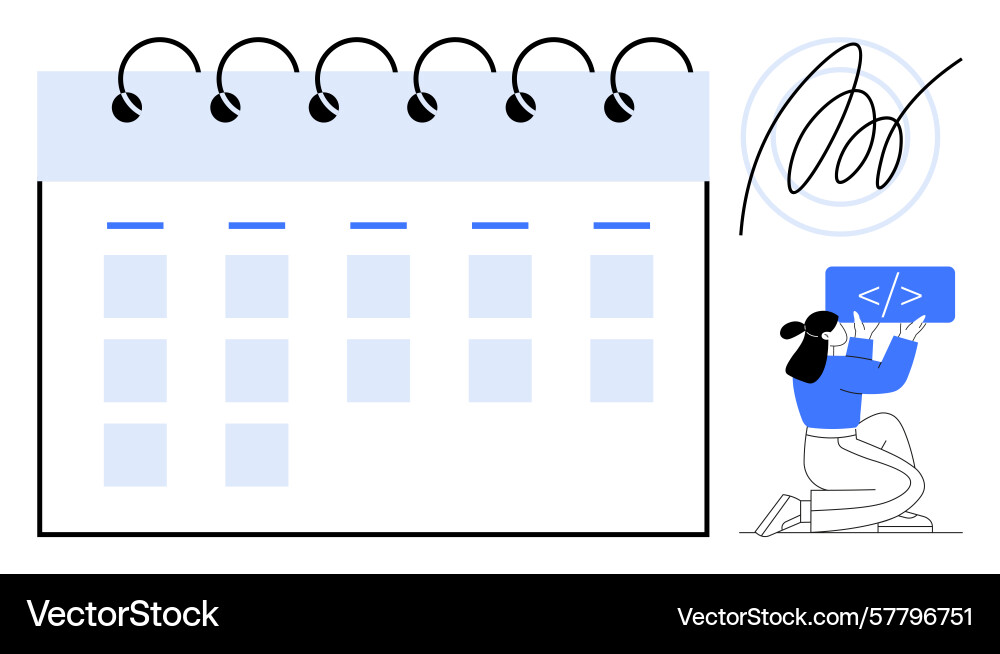 Female coder working with laptop in front Female coder working with laptop in front vector image