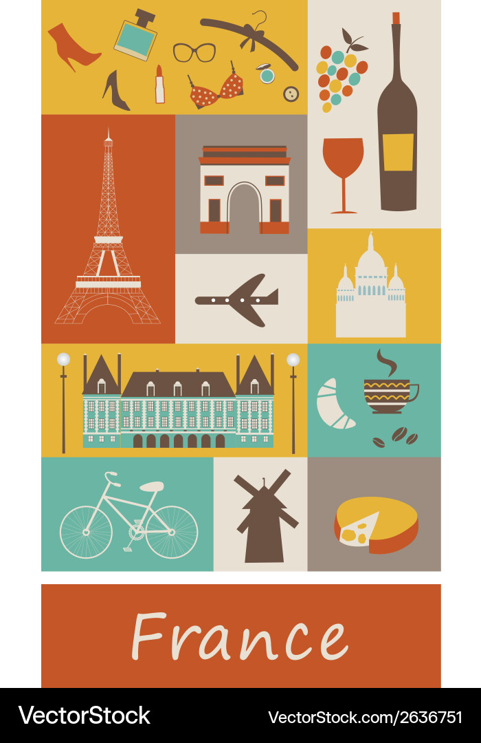 French Icons and Landmarks Vector Image
