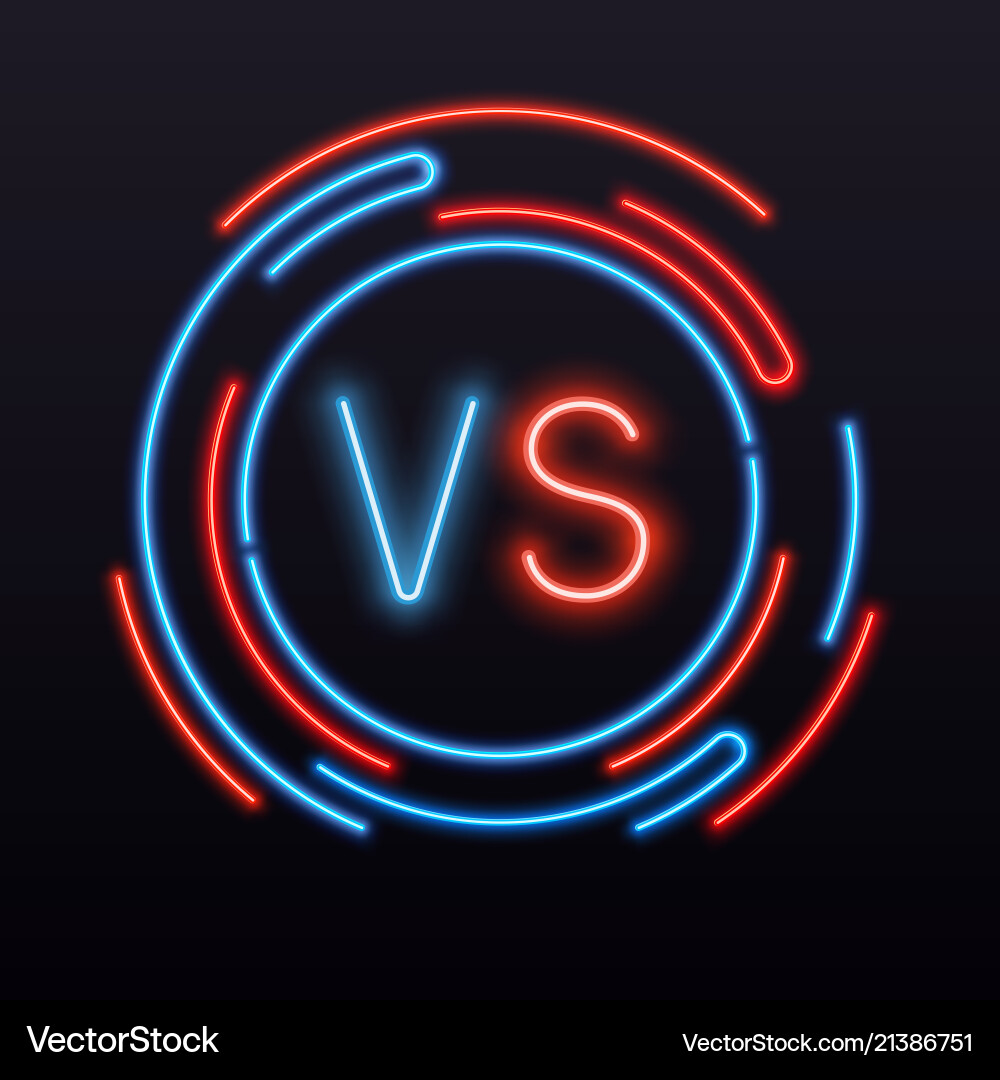 Neon versus vs Symbol in Runde Zeichen Neon versus vs Symbol in Runde Zeichen vektorbild