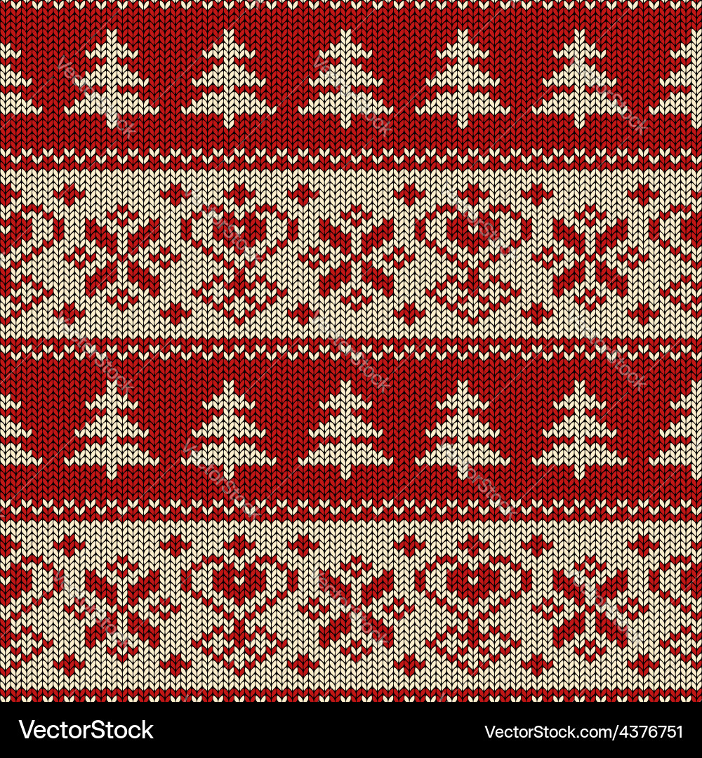 Seamless knitted pattern with trees and snowflakes vector image