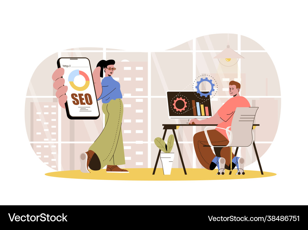 Seo optimization web character concept marketers Seo optimization web character concept marketers vector image