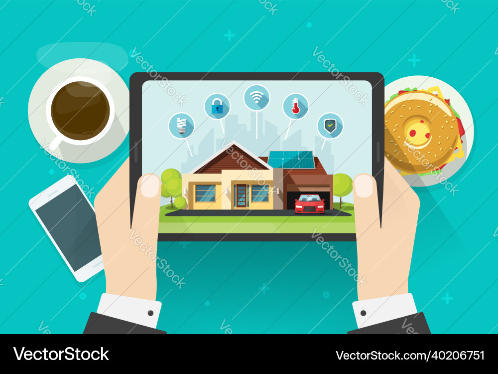 Smart home automated control system on digital vector image