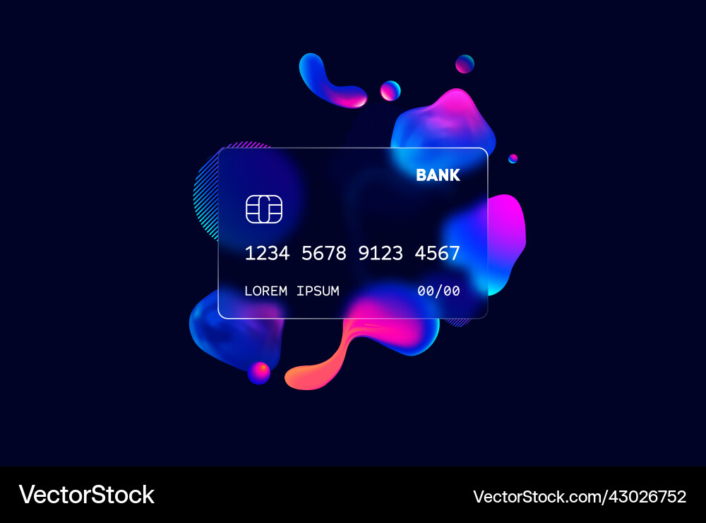 Glass morphism credit card template plastic vector image