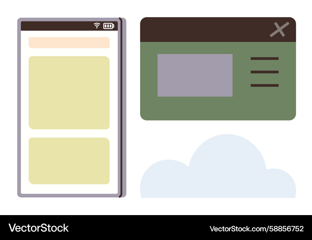 Mobile App Interface & Cloud Layout Vector Image