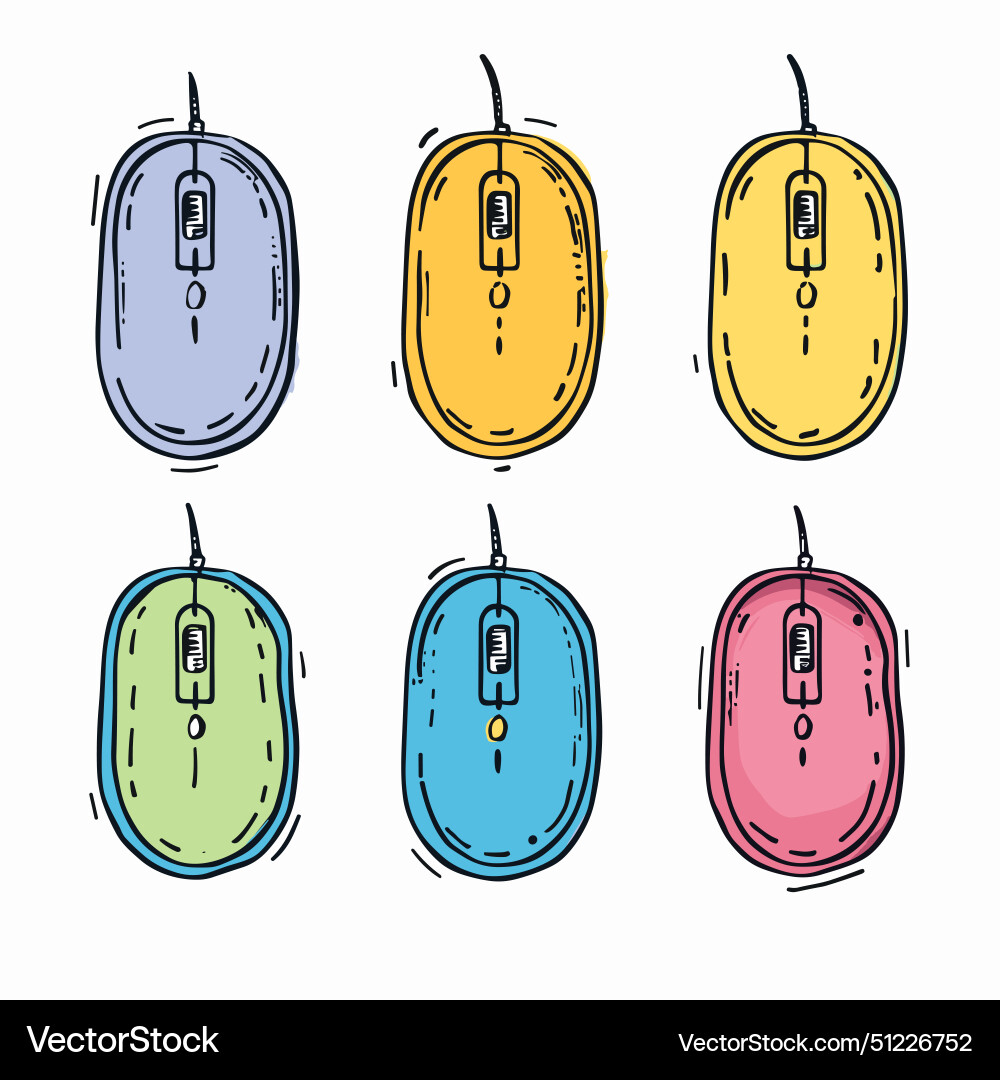 Six colorful computer mice displayed two rows Six colorful computer mice displayed two rows Vector Image