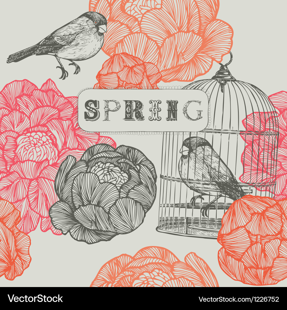 Spring Birds Seamless Pattern vector image
