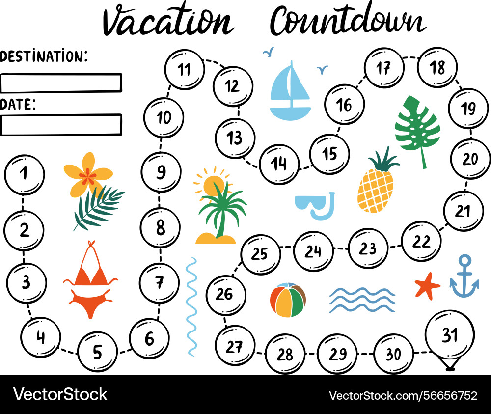 Vacation countdown tracker monthly planner page Vector Image