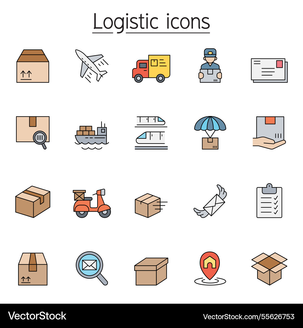 Logistic and delivery icon set in color line style Logistic and delivery icon set in color line style vector image