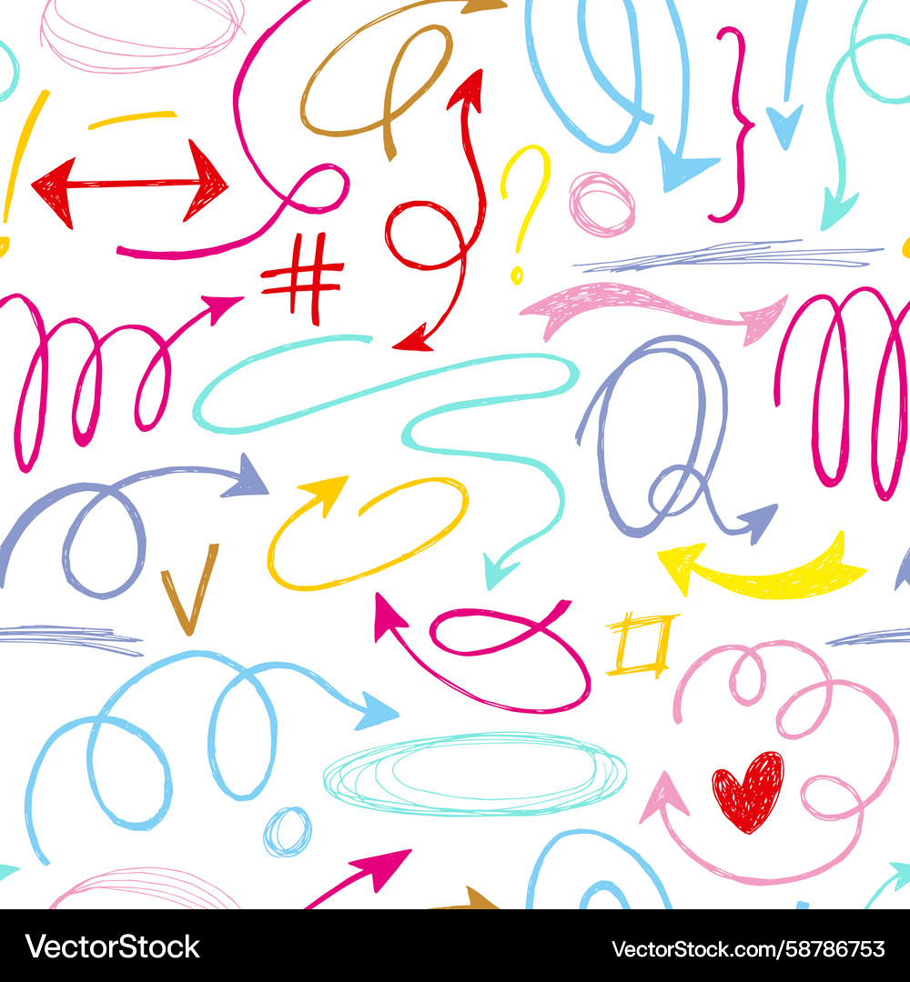 Seamless pattern with scribbles and arrows Seamless pattern with scribbles and arrows Vector Image