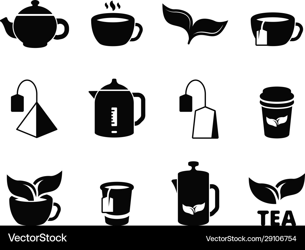 Black tea icons brewing herbal hot drinks iced Black tea icons brewing herbal hot drinks iced vector image