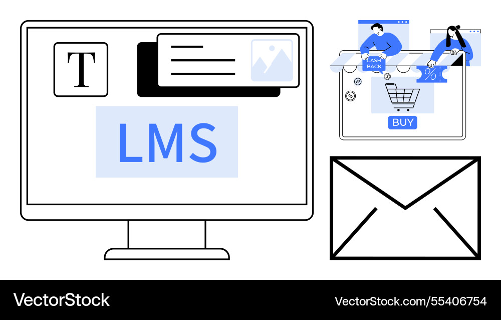 Digital learning startup with lms on monitor vector image