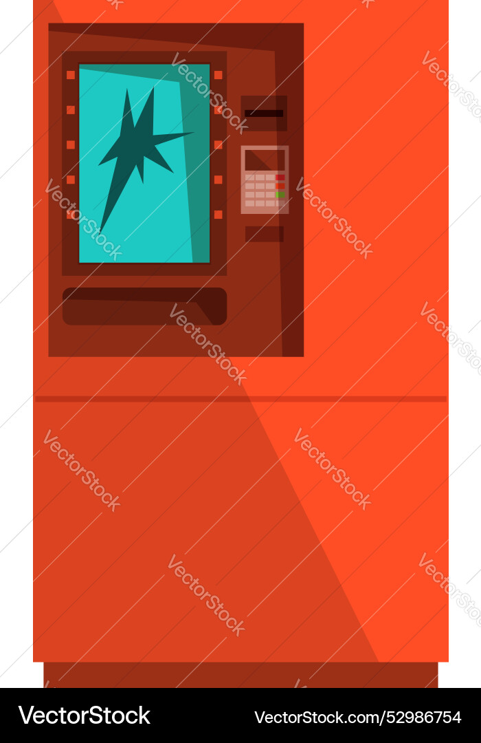 Red atm showing broken screen with hole Red atm showing broken screen with hole vector image