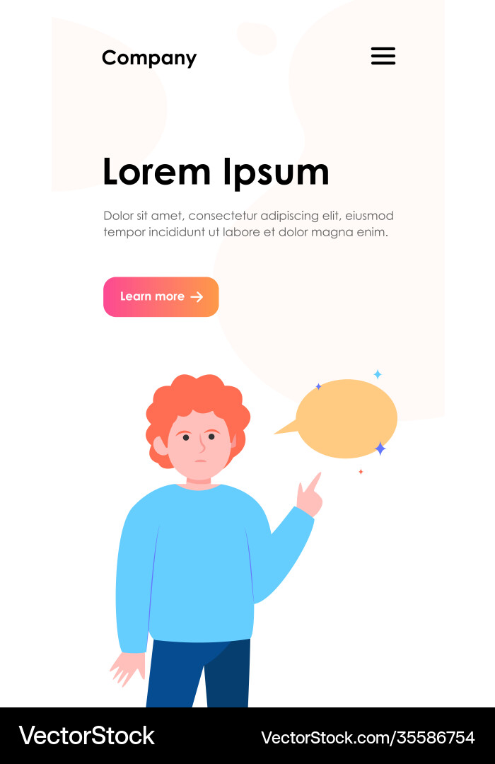 Red-haired guy pointing at empty speech bubble Vector Image