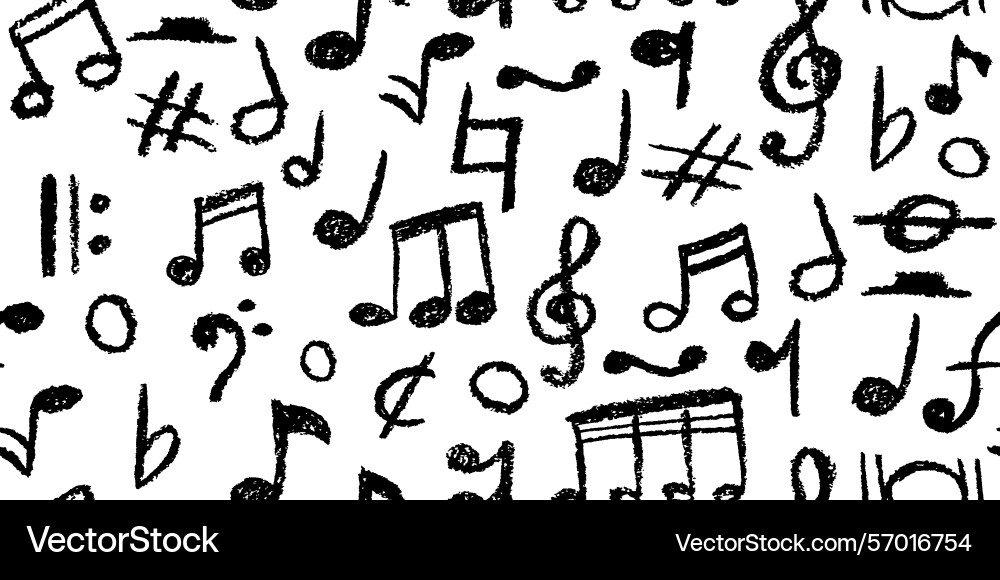 Seamless pattern of charcoal scribble music notes vector image