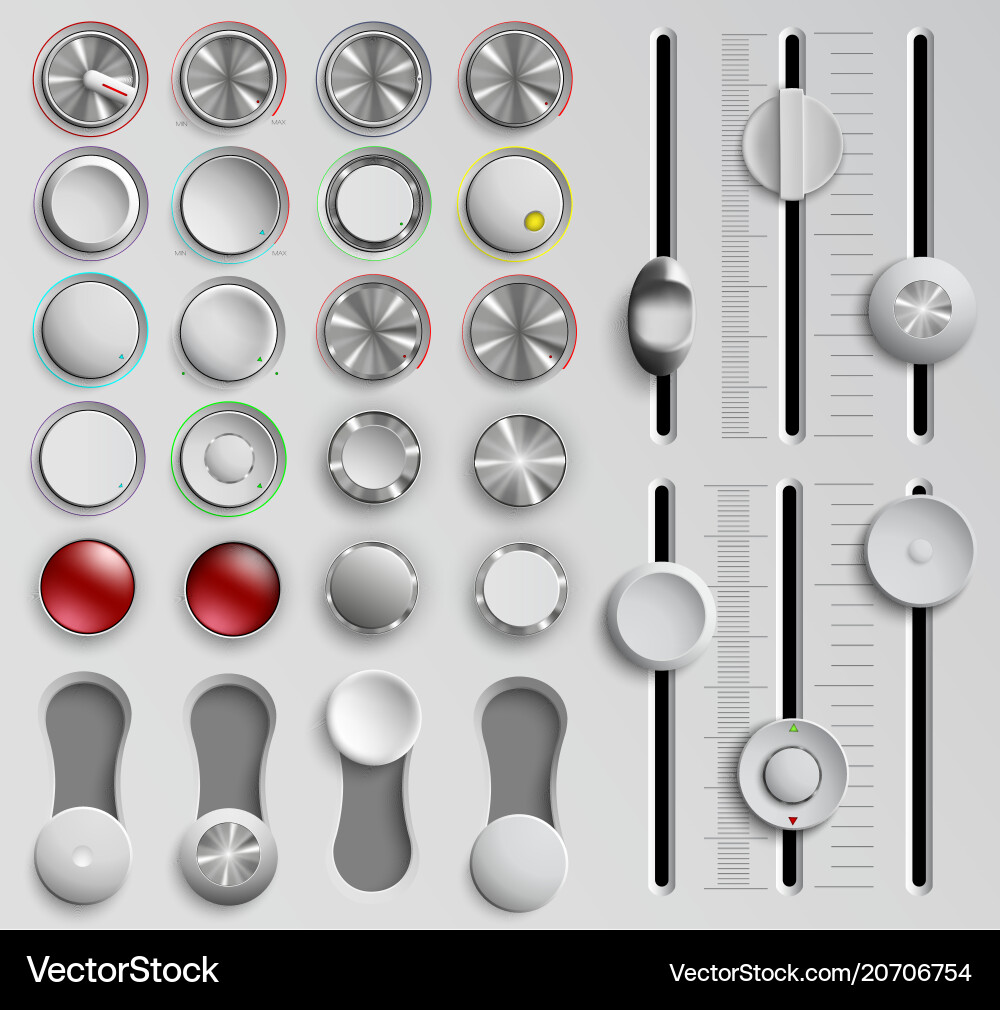 Set of buttons and faders volume control Set of buttons and faders volume control vector image