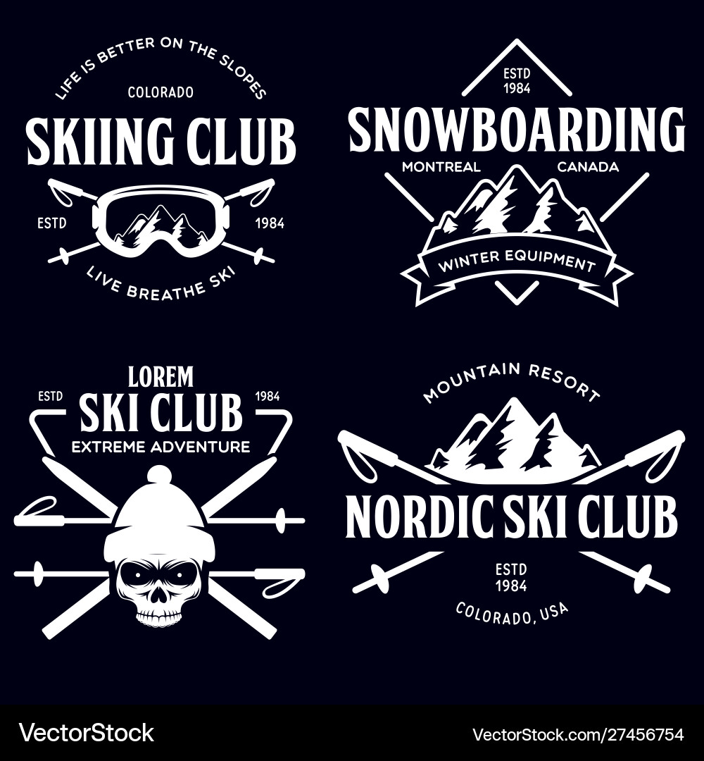 Vintage Ski & Winter Sports Logos Vector Image