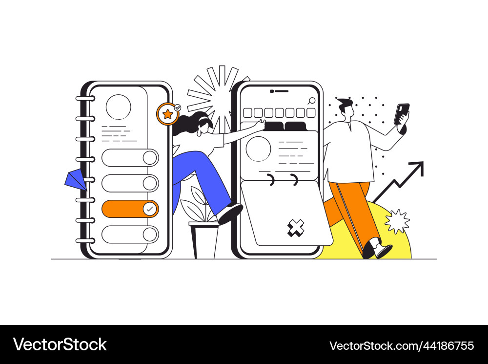 Mobile organizer web concept in flat outline Mobile organizer web concept in flat outline vector image