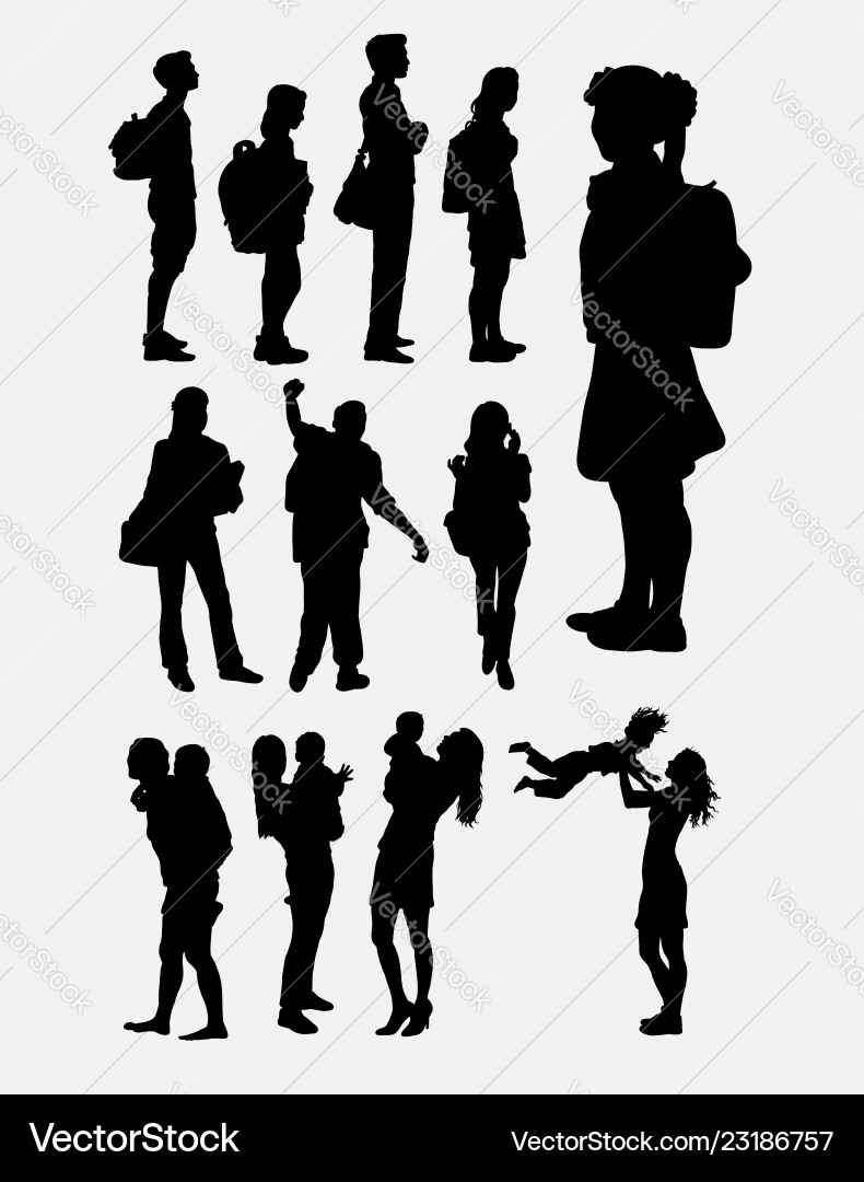 Family and school silhouette Family and school silhouette vector image