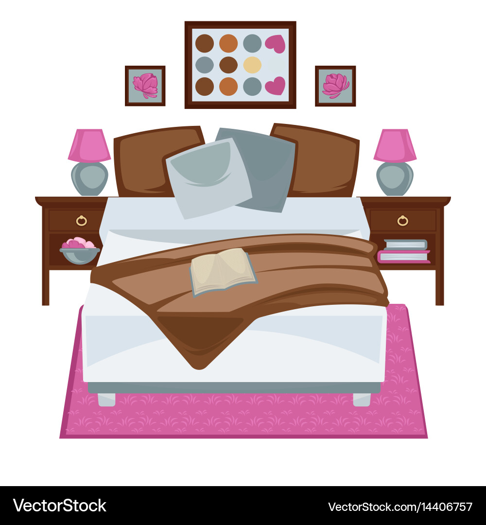 Messy bedroom with opened book – Royalty-Free Vector | VectorStock, image size:1000x1080
