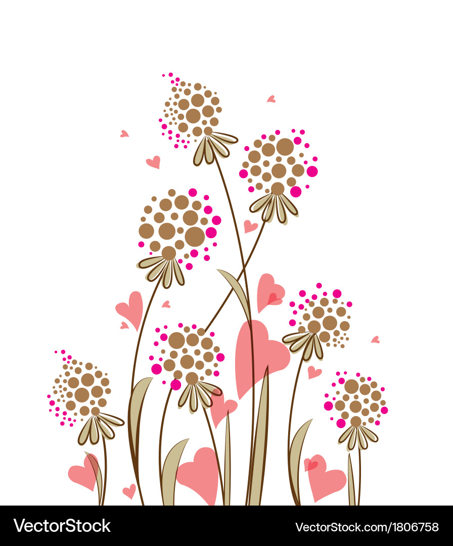 Meadow flowers with hearts on a white background Vector Image