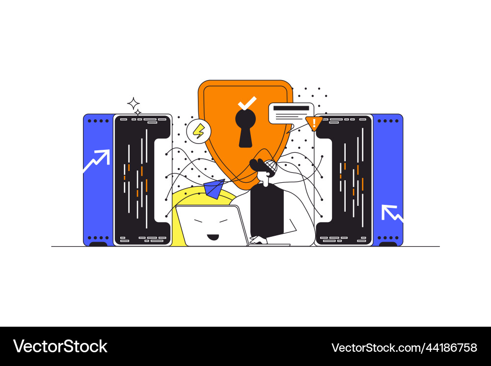 Netzwerk-Sicherheit Web-Konzept in flachen Umriss Netzwerk-Sicherheit Web-Konzept in flachen Umriss vektorbild