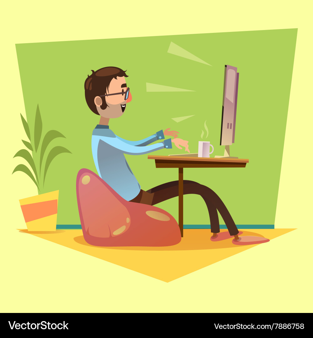 Programmierer mit Computer und Kaffee vektorbild