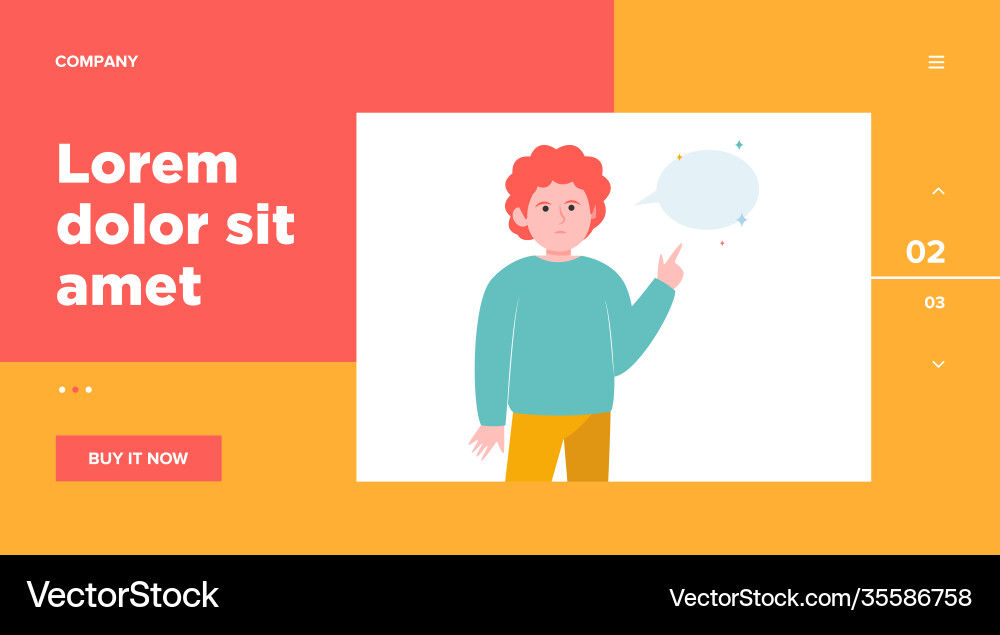 Red-haired guy pointing at empty speech bubble Red-haired guy pointing at empty speech bubble vector image
