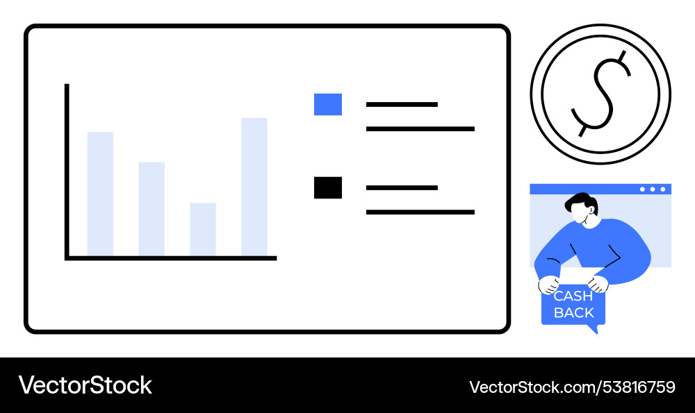 Cash back rewards program with bar chart analysis Cash back rewards program with bar chart analysis vector image