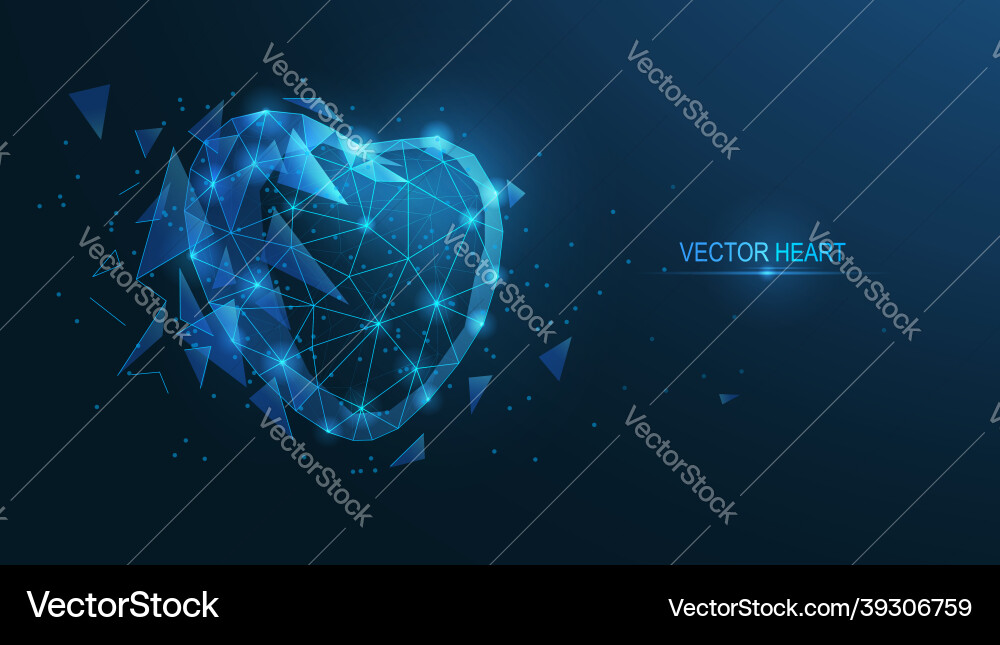 Heart from a plexus of lines triangles and dots vector image