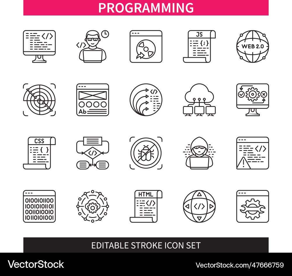Programming Icon Set - Editable Strokes vector image