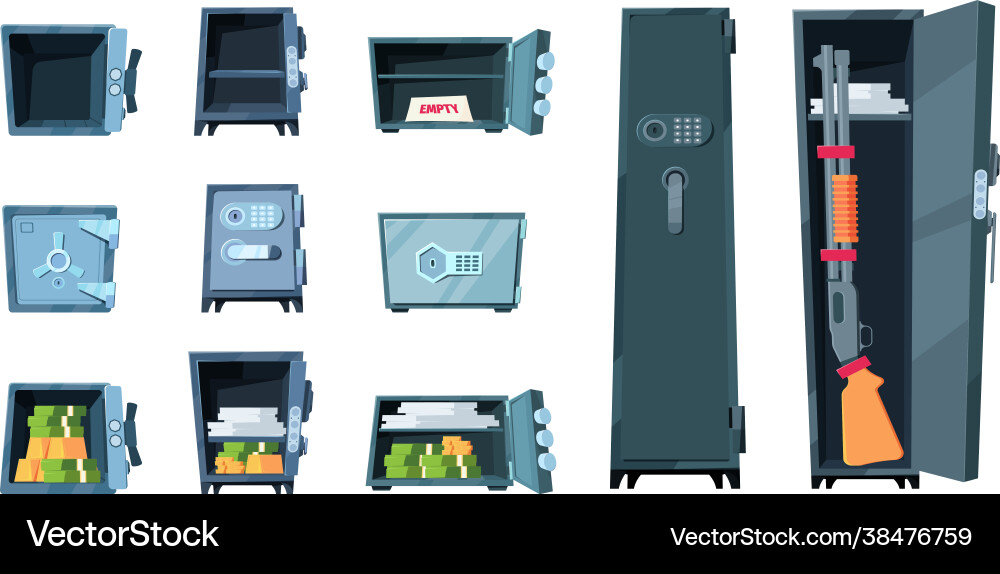 Safe deposit for money steel safety box gold Safe deposit for money steel safety box gold vector image