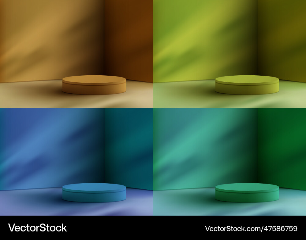 Set of 3d realistic empty podium platform stand vector image
