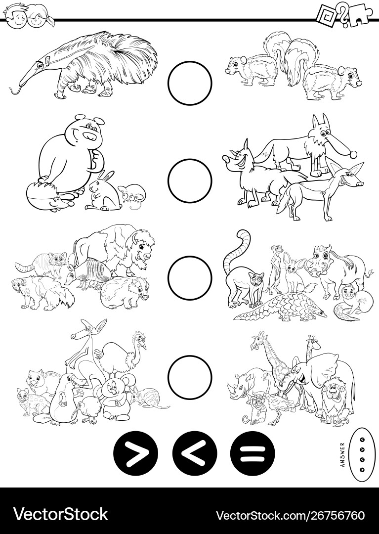 Greater less or equal puzzle task color page vector image