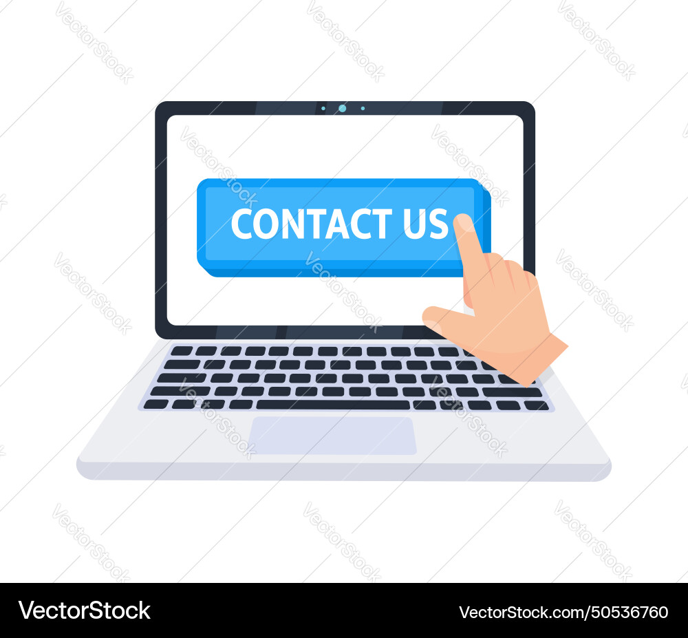 Hand pointer clicking on a contact us button Hand pointer clicking on a contact us button Vector Image