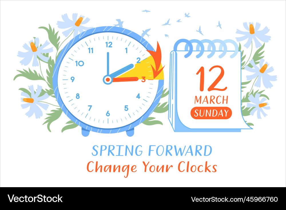 Spring Forward Clock Banner - Daylight Saving Time vector image