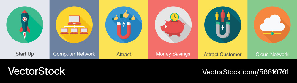 A set of 6 seo icons as start up computer network Vector Image