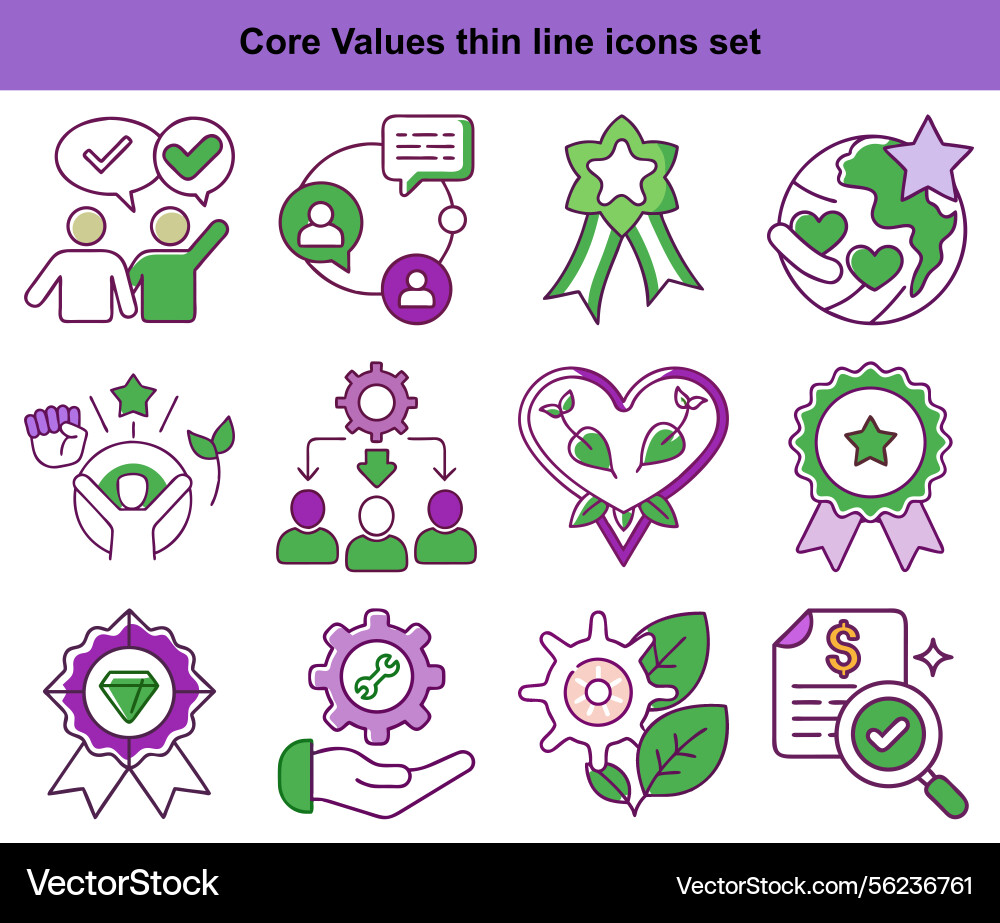 Core values thin line icons set Core values thin line icons set vector image