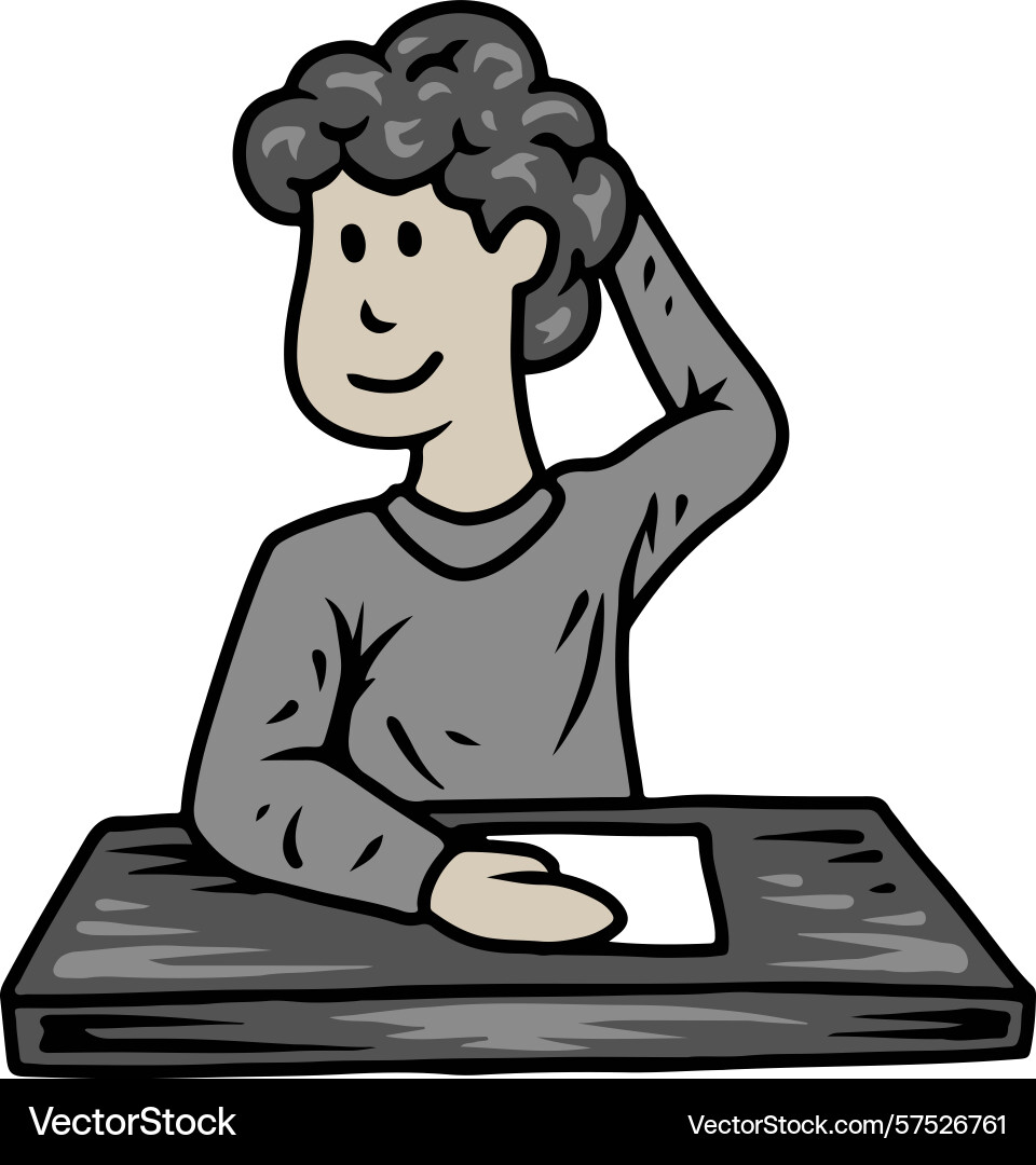 Man thinking or studying at desk Man thinking or studying at desk Vector Image