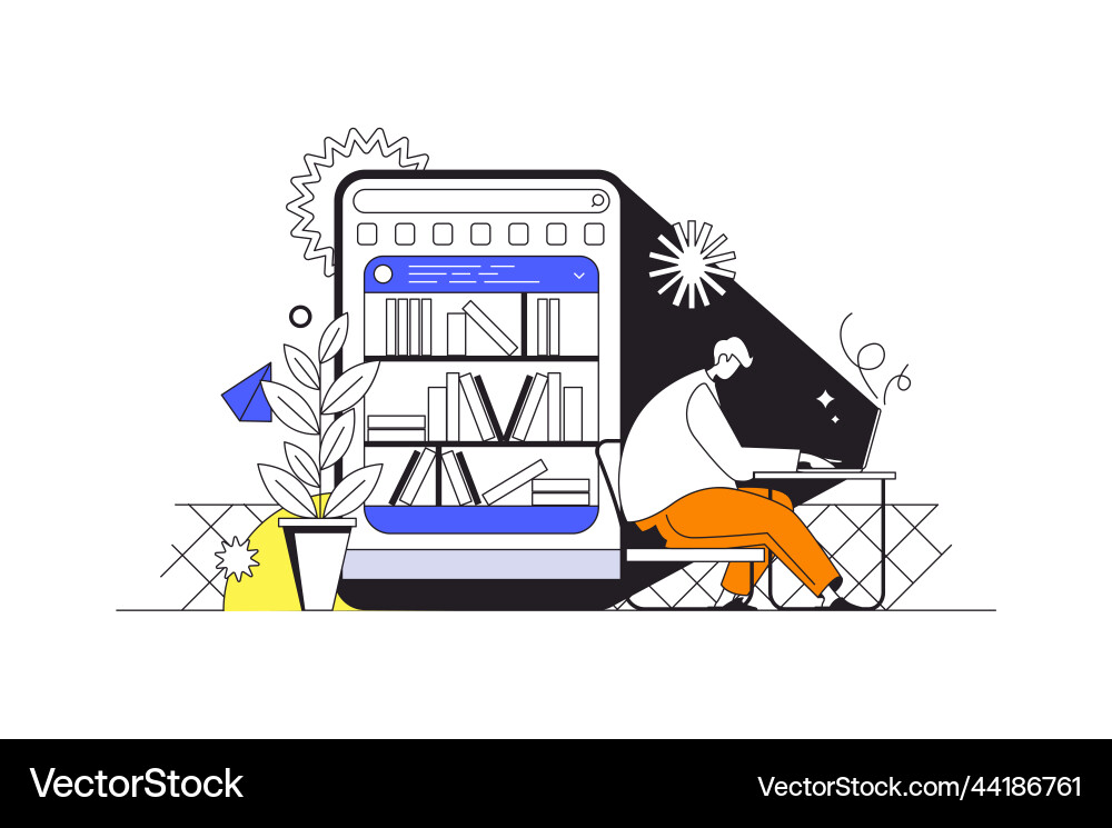 Online reading web concept in flat outline design Online reading web concept in flat outline design Vector Image