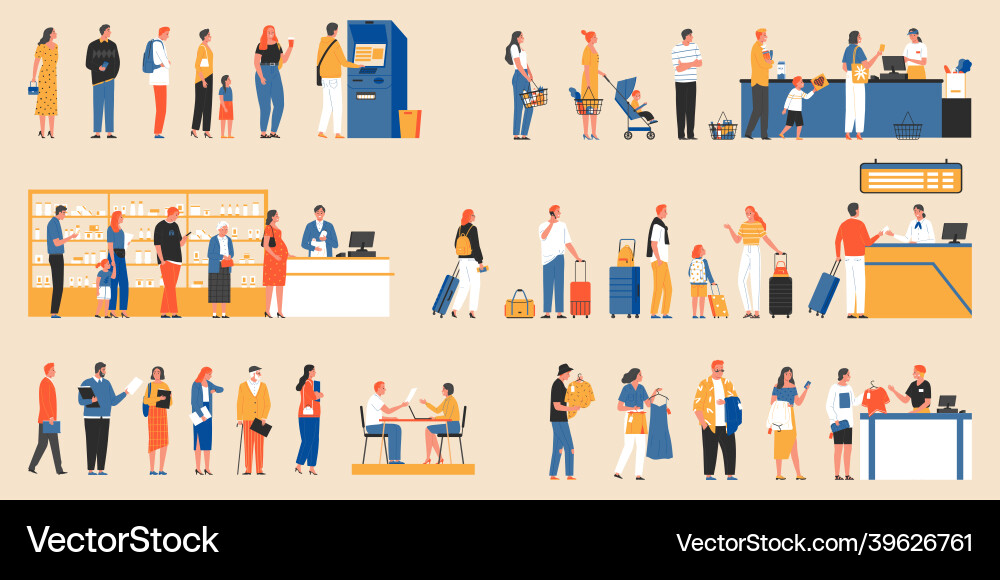 People queue color set vector image