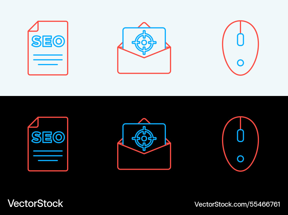 Set line computer mouse seo optimization and mail vector image