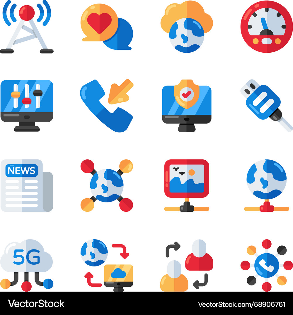 Set of network and communication flat icons Set of network and communication flat icons Vector Image