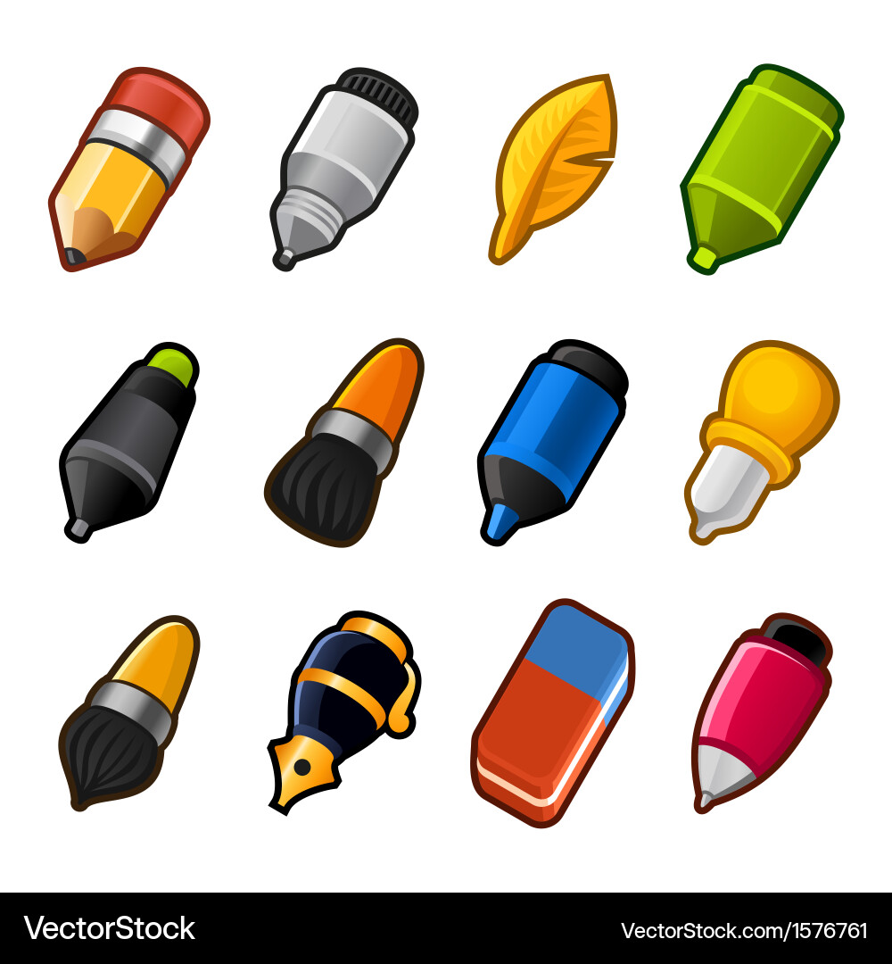 Writing and drawing tools icon set vector image